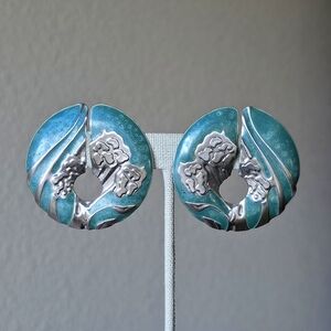 Vintage Berebi Clip-on Earrings Large Oversized Metal Enamel